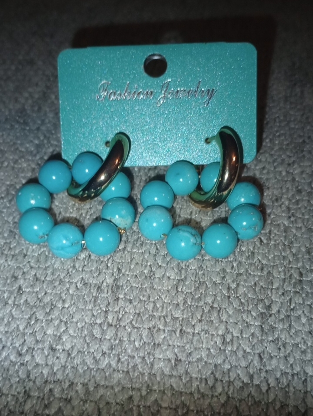 Fashion Jewelry Turquoise Beaded Hoop Earrings with Gold Accents